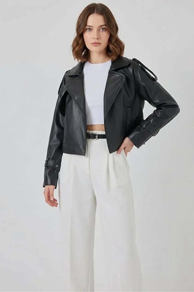 Women's Wide Collar Oversize Black Jacket
