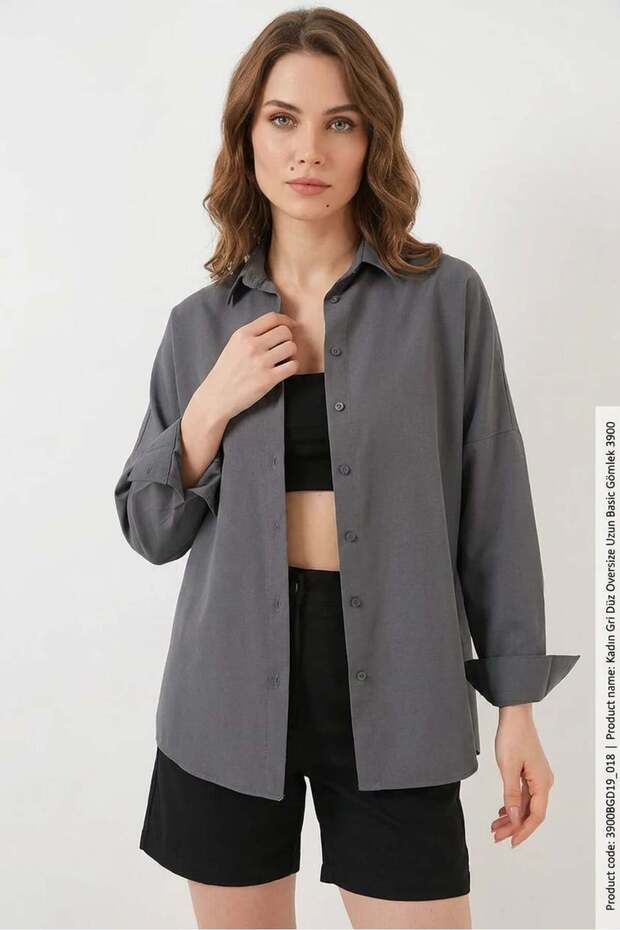 Women's Oversize Cut Basic Cotton Gray Shirt