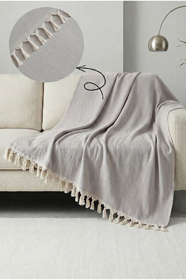 100% Cotton Sofa Cover - Multi-Purpose Sofa Shawl, Pique, Picnic Cover-170X220Cm-Light Gray