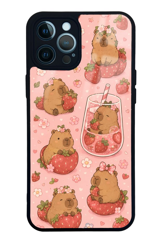 iPhone 12 Pro Max Strawberry Capybara Design Glossy Phone Case
