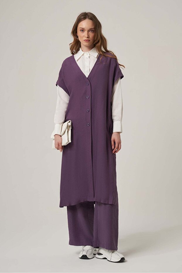 Women's Comfortable Fit Vest 2-Piece Set Plum 31442