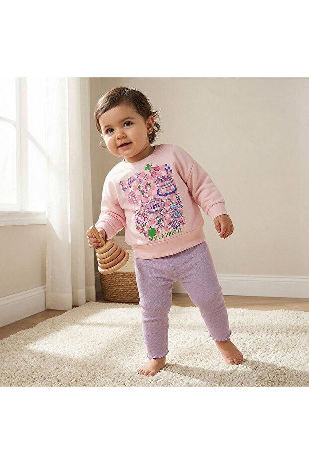 Cotton Round Neck Long Sleeve Pyjama Set with Print