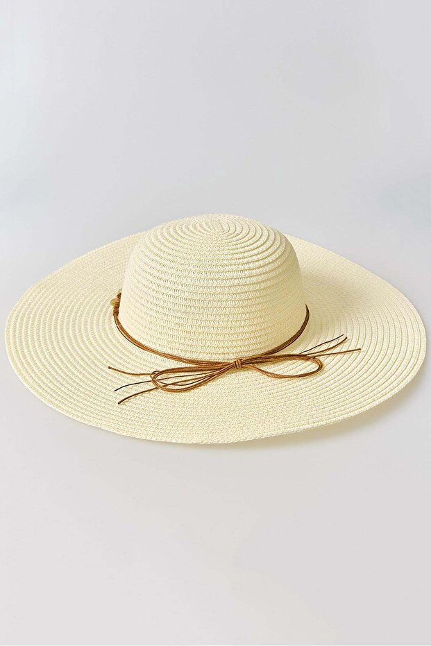 Women's round beach pool garden straw hat ecru