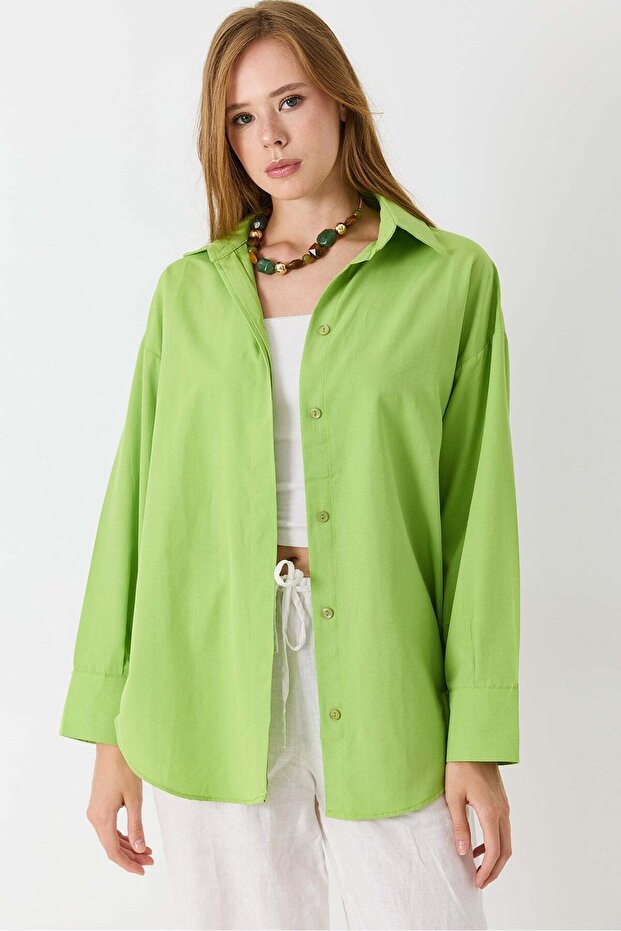 Women's Relaxed Fit Long Sleeve Basic Shirt Green