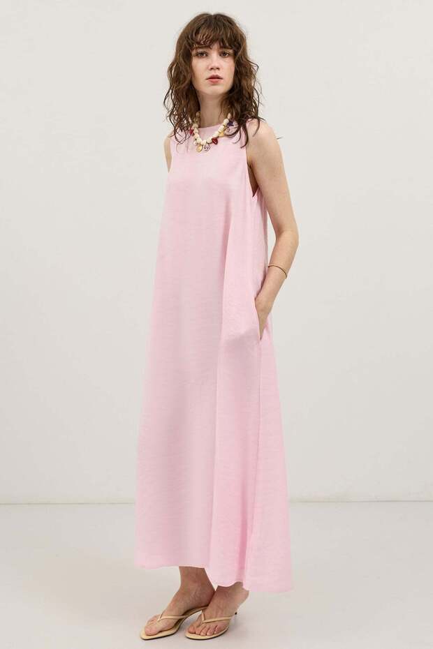 Pink Draped Halter Neck Midi Dress