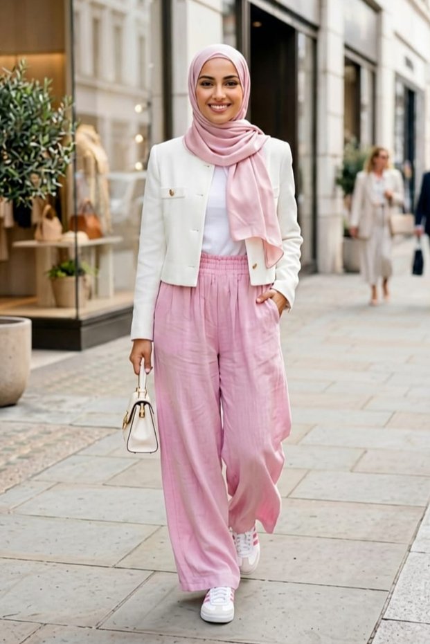 Women's Elastic Waist Strawberry Fabric Pink Loose Trousers