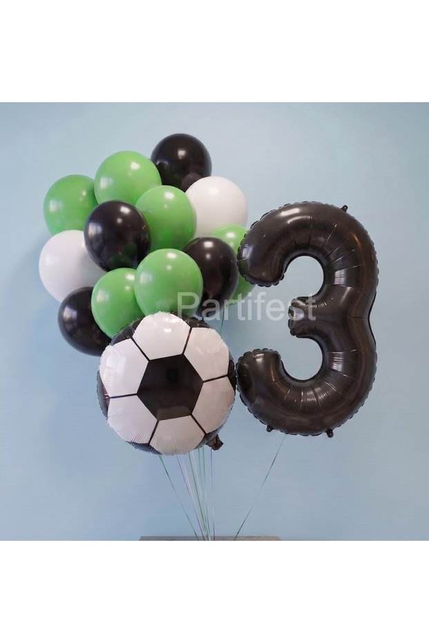 Football Concept Birthday Balloon Set - Fan Bouquet with Black Foil Number Balloons