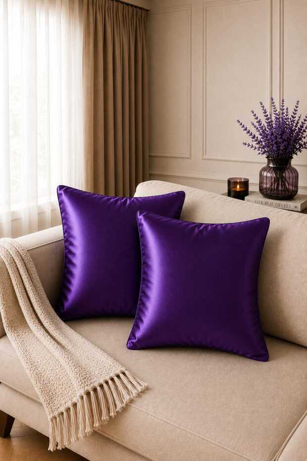 2-Piece Decorative Satin Cushion Cover 100% Cotton with Zipperless Cover 45X45 cm