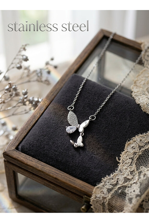 316L Steel Chain Silver Color Butterfly Model Necklace