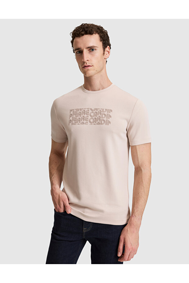 Dark Beige Regular Fit Crew Neck T-Shirt 50321063-Vr088