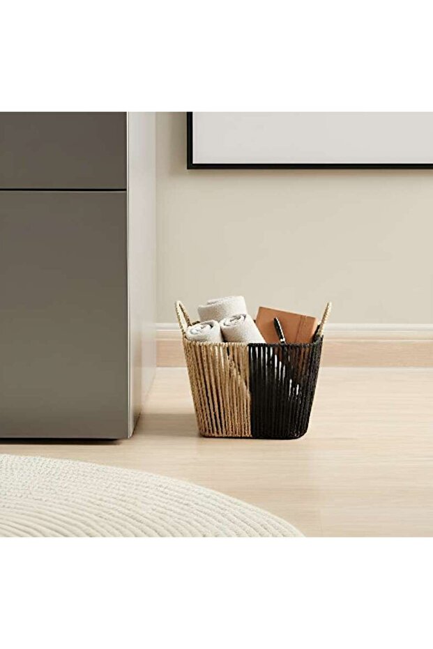 Malorie Paper Rope Storage Basket With Handle 30x30x22cm - Brown/black