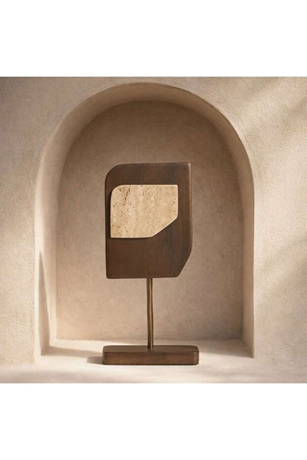 Billie Wood Marble Abstract Traventine Sculpture 20x7.5x38cm - Brown