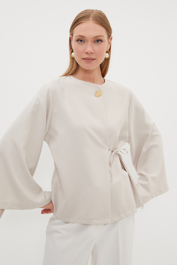 Single Button Sleeve Slit Jacket - 6