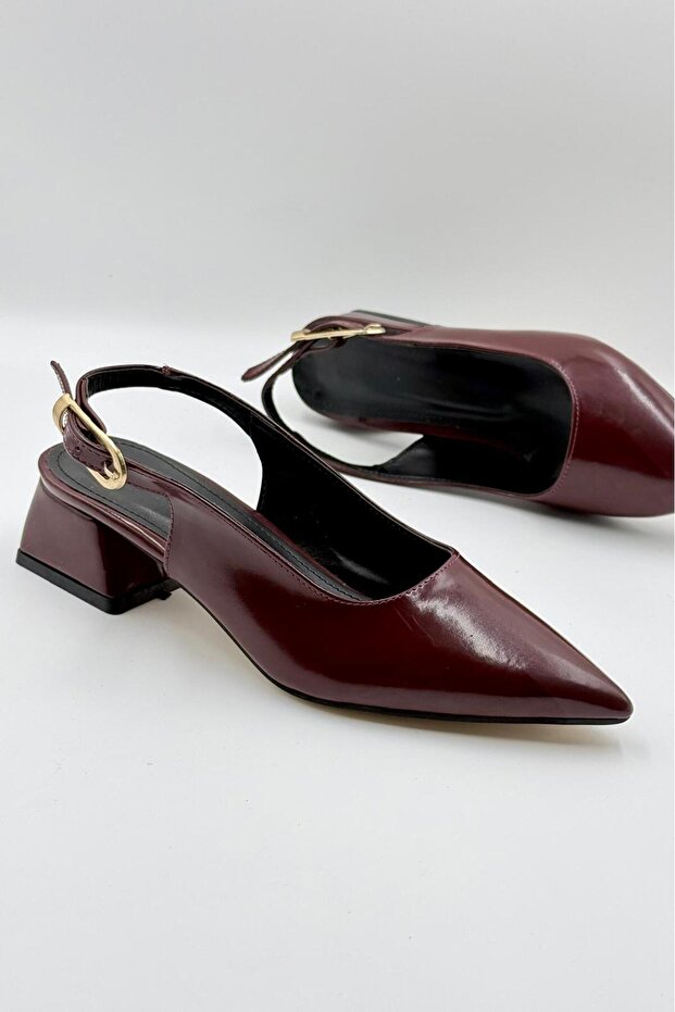 Short Heeled Patent Leather Women's Ballerinas Mary Jane Burgundy Patent Leather