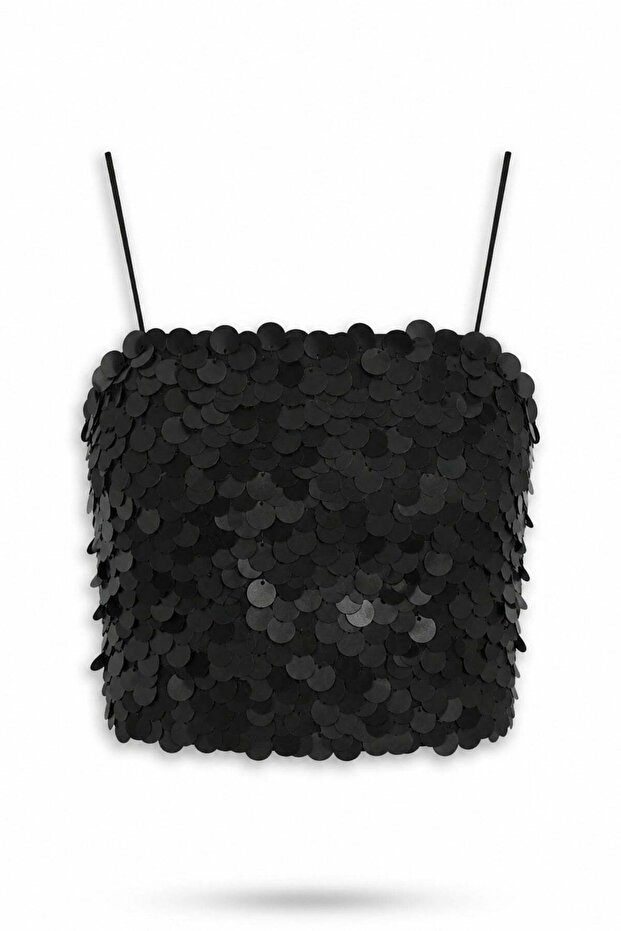 Black Strappy Sequined Blouse 071917
