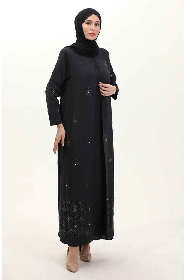 Plus Size Stone Printed A-Pleated Dress 6205-07 Anthracite