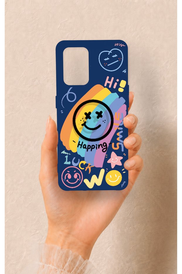 Oppo-A74 Compatible Happing Smile Patterned Silicone Case