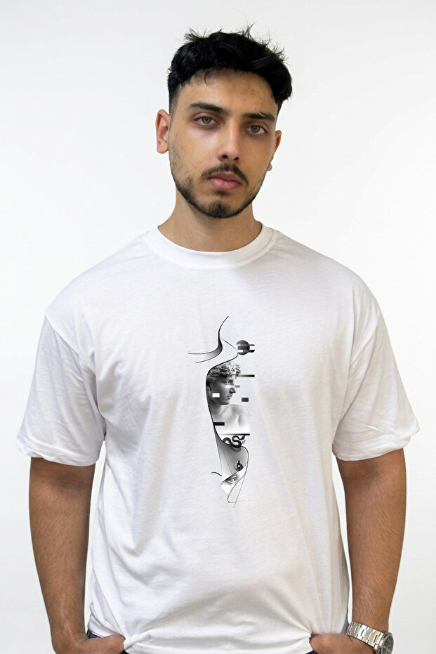 Classic Sculpture Yilan Design Printed Oversize White T-Shirt