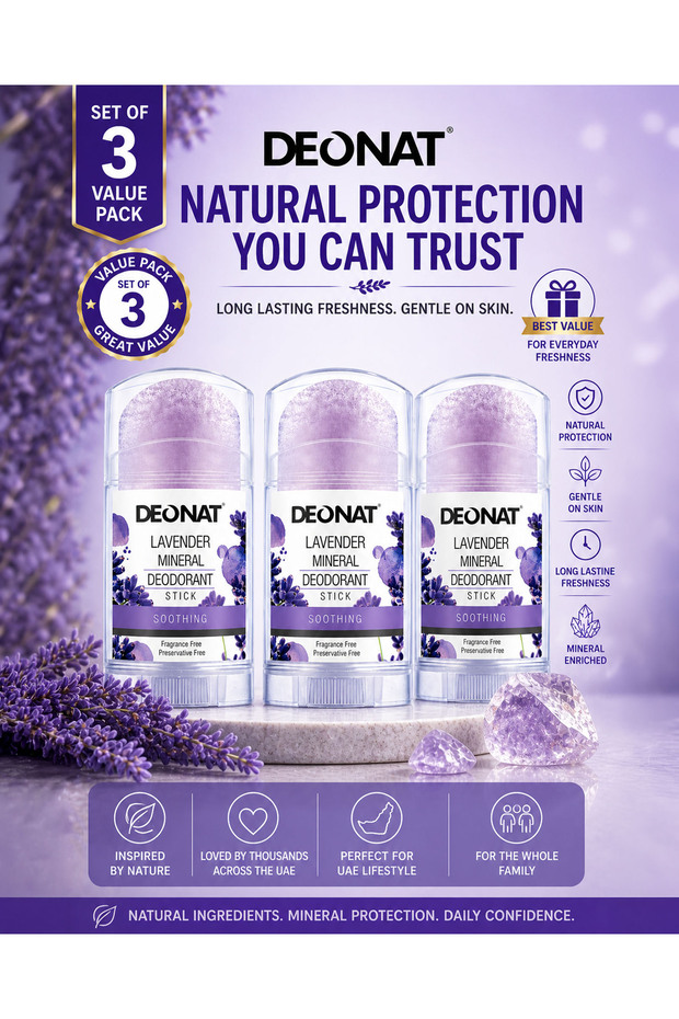 Lavender Mineral Deodorant Stick 100g Pack of 3 Natural Alum Crystal Deodorant Antibacterial Anti Odor Soothing Underarm Care for Sensitive Skin Non Staining Long Lasting Protection Unisex