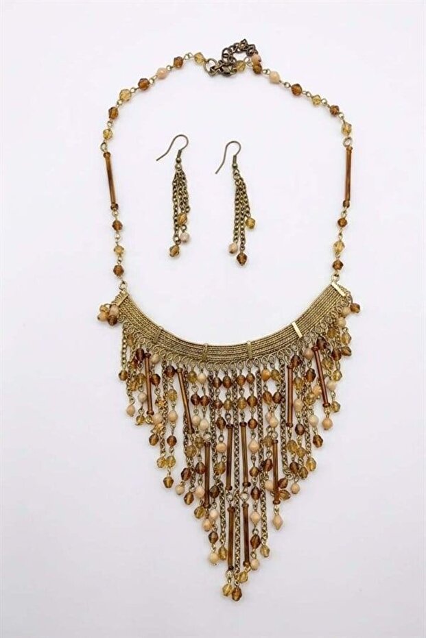 Beaded set necklace - brown