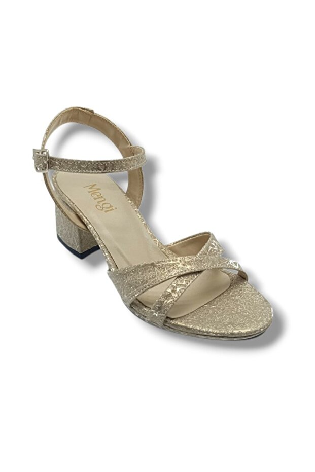 689-26 Glittery Mirrored Satin Cross Strap Women's Sandals