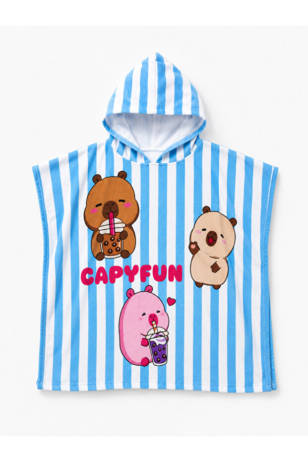Girl's Capybara Printed Hooded Poncho Beach Towel