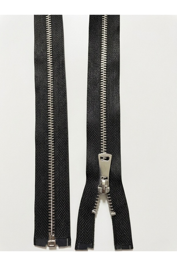 T5 Metal Separe Silver Threaded Black Strip 50 cm Coat Zipper 1 Piece