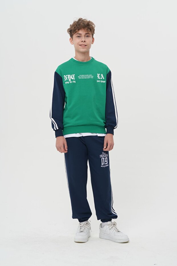 Boys' College Style Nyc La Printed Color Block Tracksuit Set