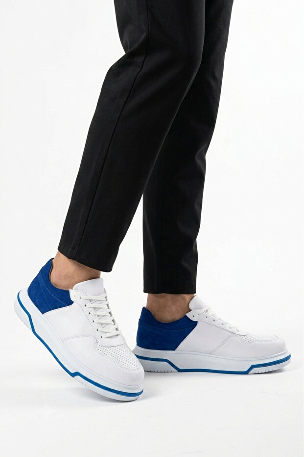 Zrc075 High Quality Thick Sole Lace-Up Men's Sneaker White Sax