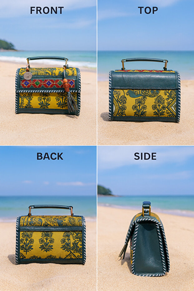 Indian Handcrafted Antique Jat Vegan Laether Bag with Ajarakh Print