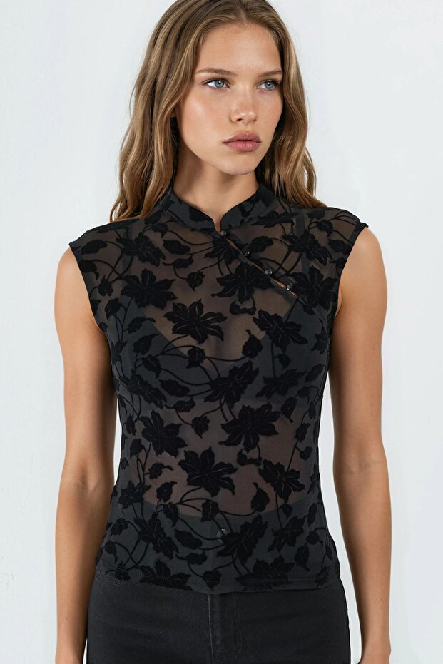 Bodycon Half Turtleneck Patterned Knitted Blouse - 6