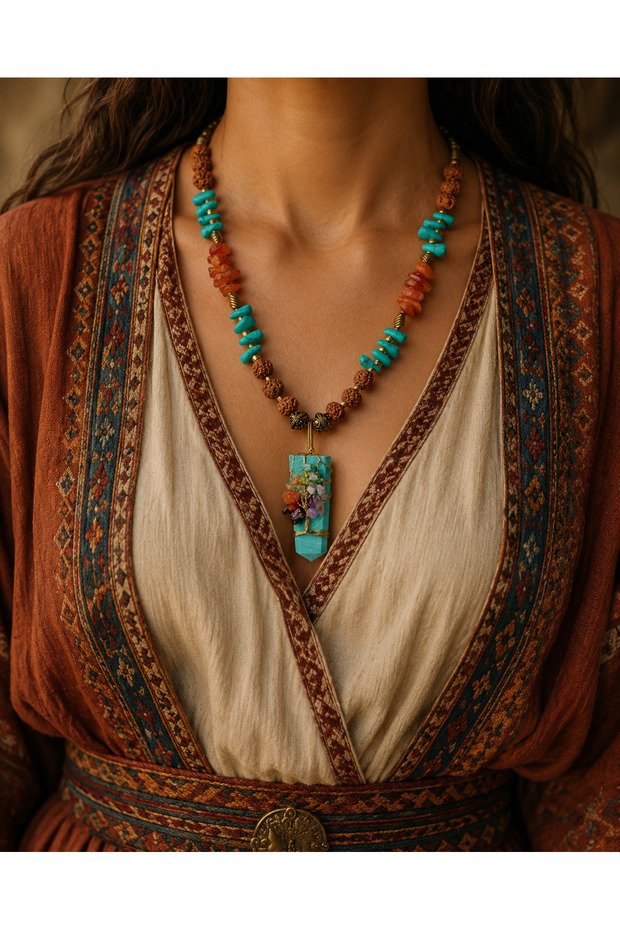 Aiyana Ethnic Natural Stone Tree of Life Necklace – Handmade Women's Bohemian Necklace