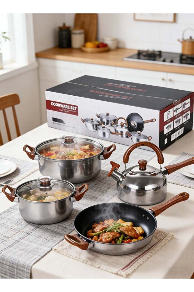Cookware Set, Stainless Steel Pots And Pans, Non-Stick, PFOA Free - Frying Pan, Casserole, Saucepan, Grill Pan