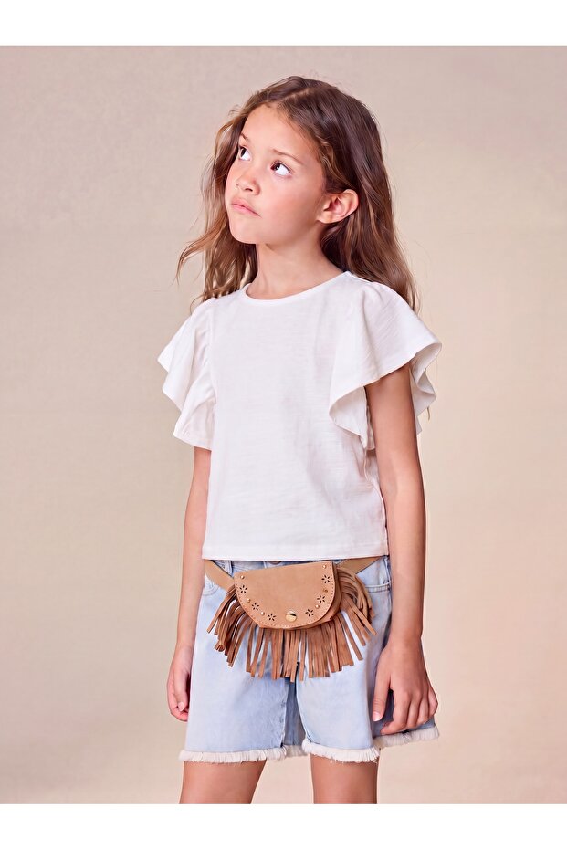 Girl's Premium Quality Flywheel Sleeve Blouse Tshirt White