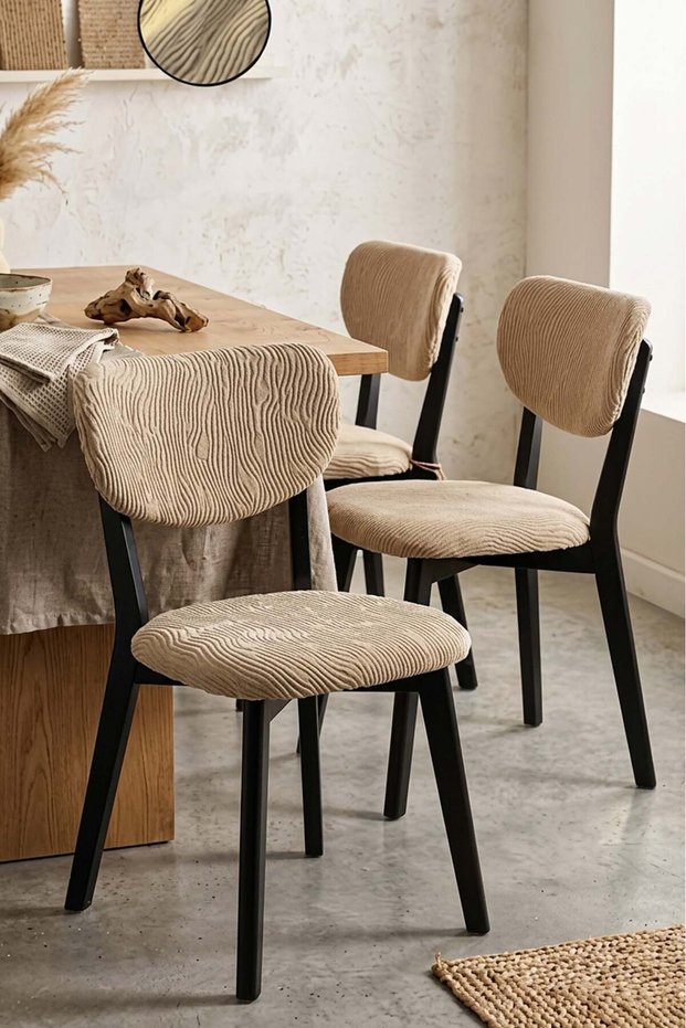 Beige Color Jacquard Lycra Flexible Chair Cover Set - Set of 6