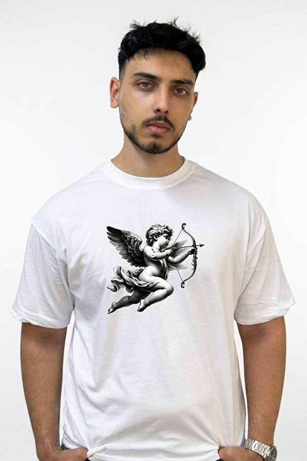 Cupid_2 Design Printed Oversize White T-Shirt