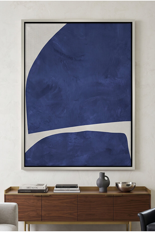 Modern Blue Curve Geometric Wall Art | Framed Canvas Print | Luxury Modern Decor for Living Room, Bedroom, Office & Gift