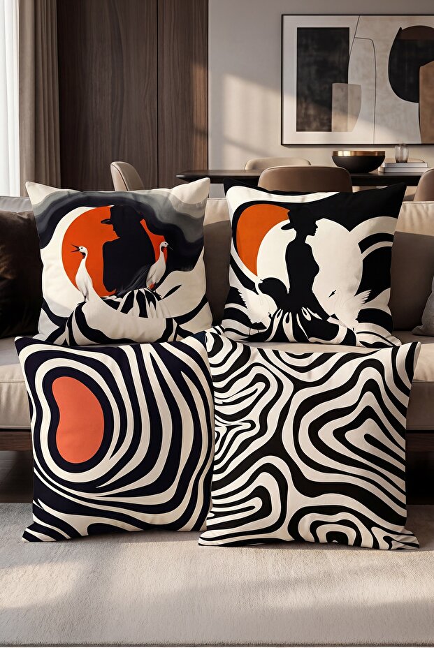 Zebra Striped Women's Patterned 4-Piece Throw Pillow Cover Set