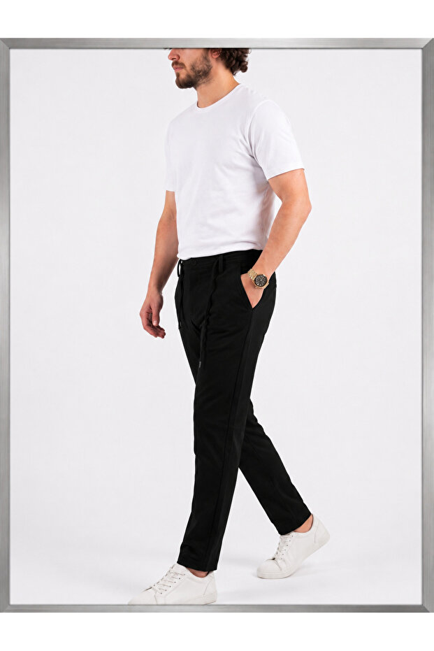 Men's Black Slim Fit Fabric Pants Jogger
