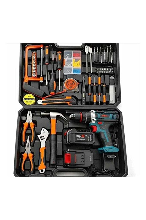 Tools Combo Kit Tool Set With 107pcs Accessories Toolbox And Cordless Drill Set with 2 batteries For Home