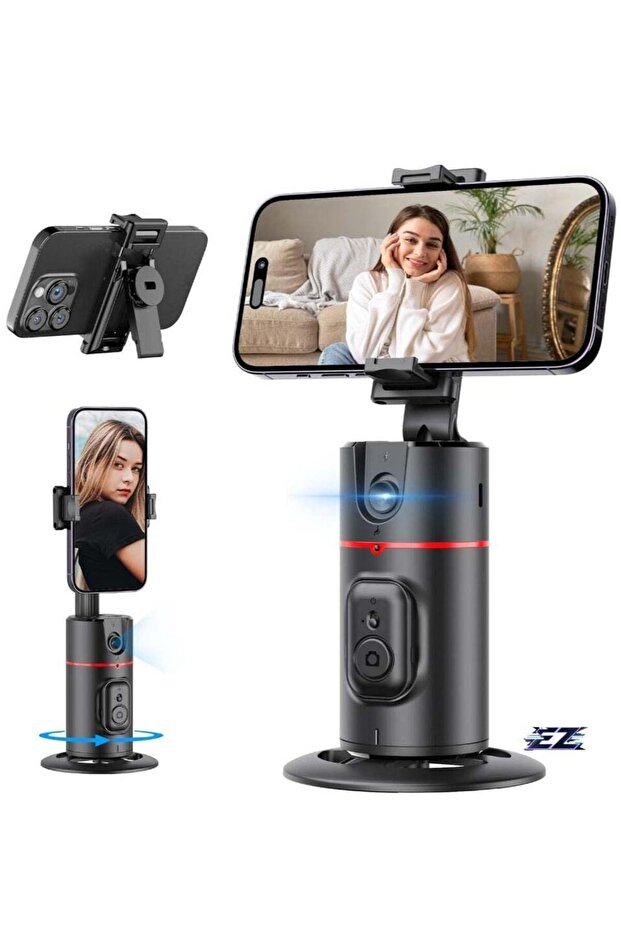 Auto Face Tracking Tripod – Smart 360° Rotation Body Phone Camera Mount for Vlogs & TikTok with Remote, Extendable, Rechargeable (Black)