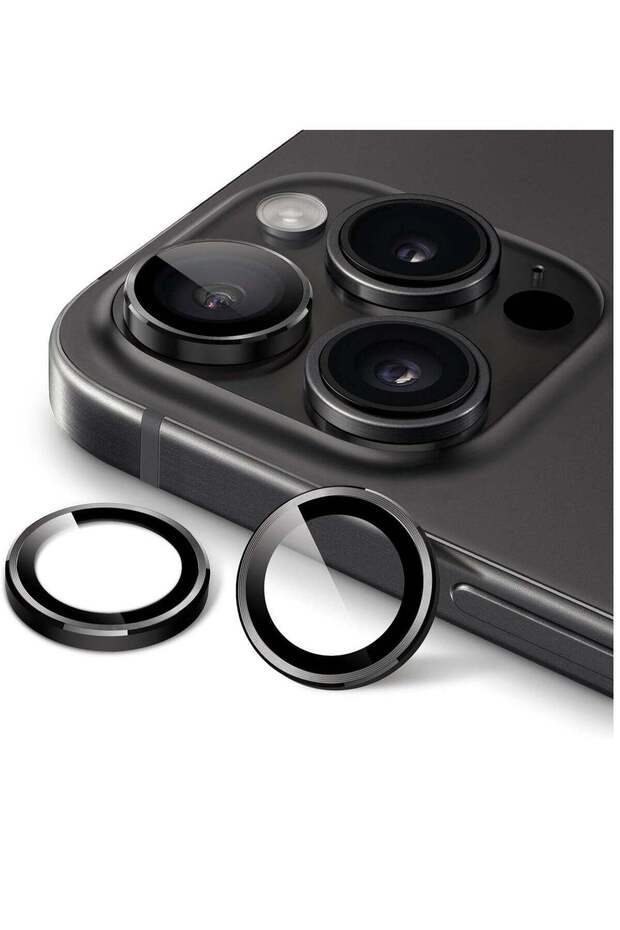 Camera Lens Protector for iPhone 15 Pro/Pro Max, 9H Tempered Glass Metal Ring, 3-Pack (Space Black)