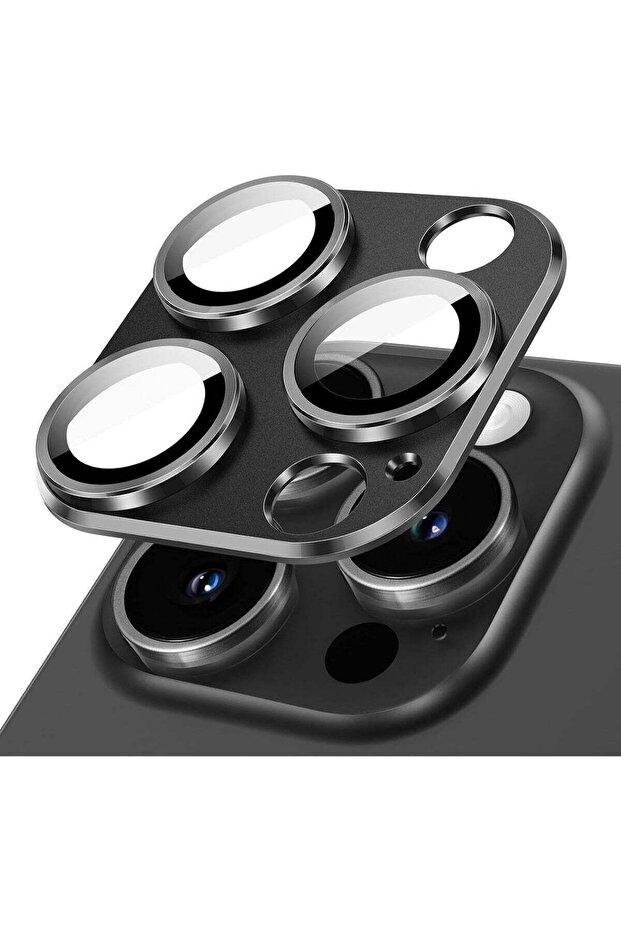 Camera Lens Protector for iPhone 15 Pro 6.1-Inch and iPhone 15 Pro Max 6.7-Inch, Full Coverage 9H Tempered Glass Ring Cover, Matte Metal Plate, Case Friendly, 1-Pack (Space Black)