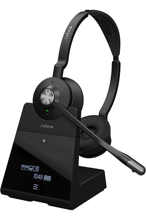 سماعة رأس لاسلكية ستيريو Engage 75 SE للمكالمات الاحترافية، أمان DECT، مدى 150 متر، منفذ USB-C إلى USB-A مع ميكروفون متطور لإلغاء الضوضاء، راحة تدوم طوال اليوم، تشمل قاعدة، قابس أوروبي - أسود