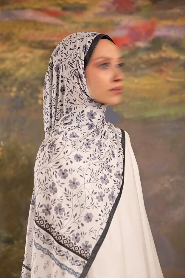 Flora Patterned Soft Shawl Gray - 4