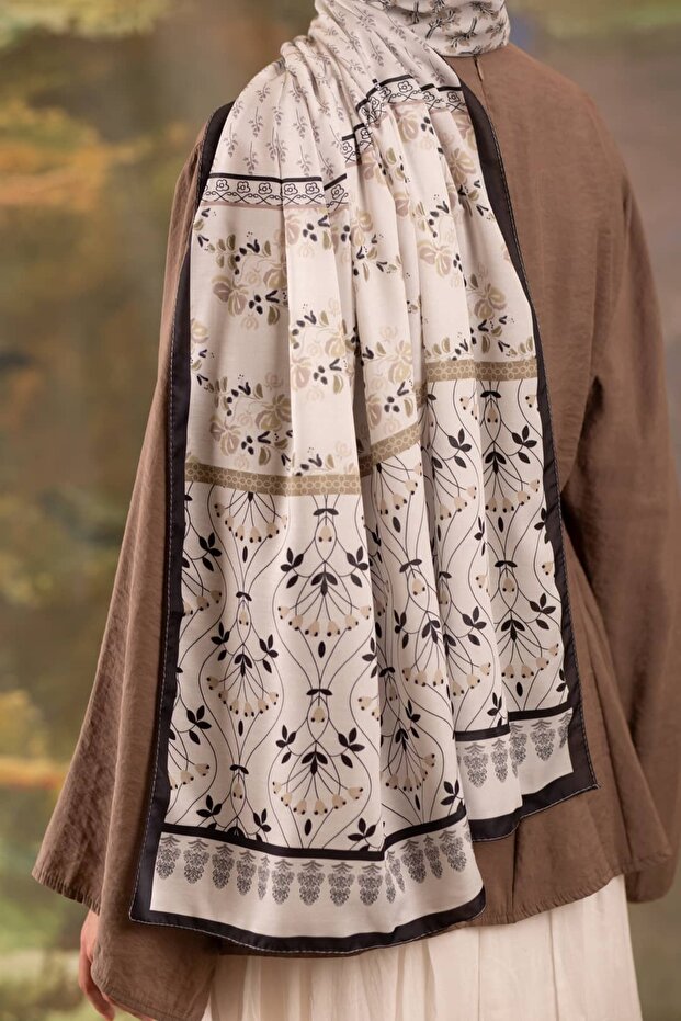 Floral Harmony Patterned Soft Shawl Brown - 6