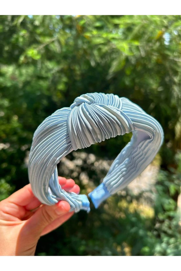 Women's Pleated Ice Blue Knotted Sports Soft Hair Crown