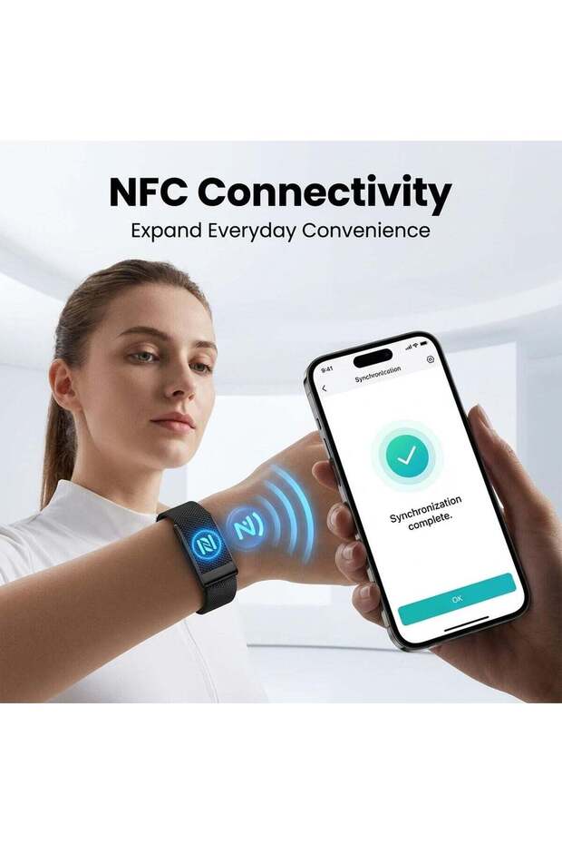 Fitness Tracker Smart Band Heart Rate Sleep Monitor Waterproof NFC Black strap