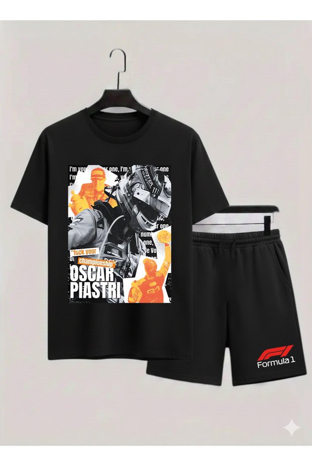 Oscar Piastri Printed 100% Cotton Crewneck Children's T-Shirt-Shorts F1 Two-Piece Set