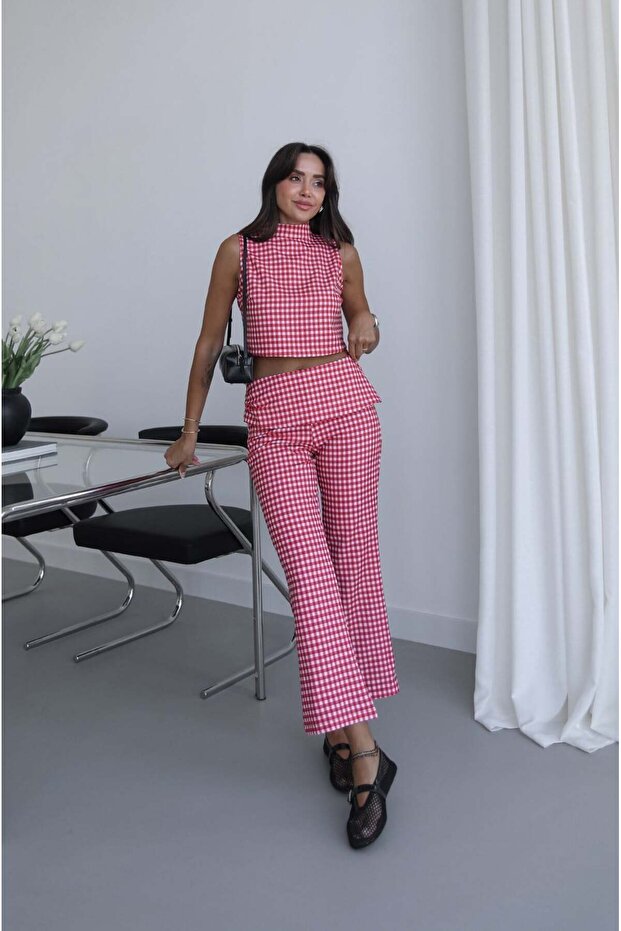 Red Gingham Blouse and Pants Set
